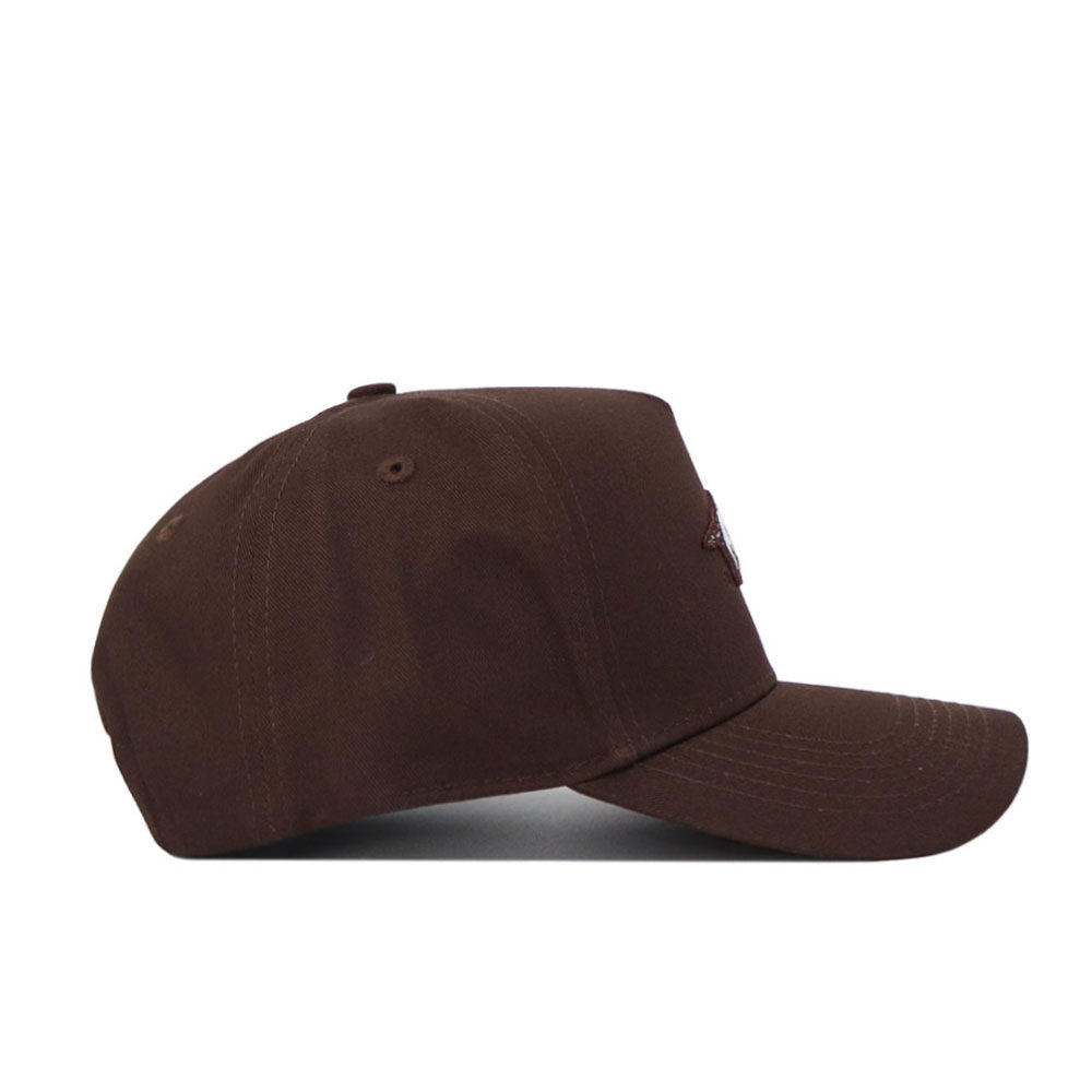 The Arkansas Americano Hat, a plain brown structured fit cap made from high-quality cotton, is displayed in side profile against a white background.