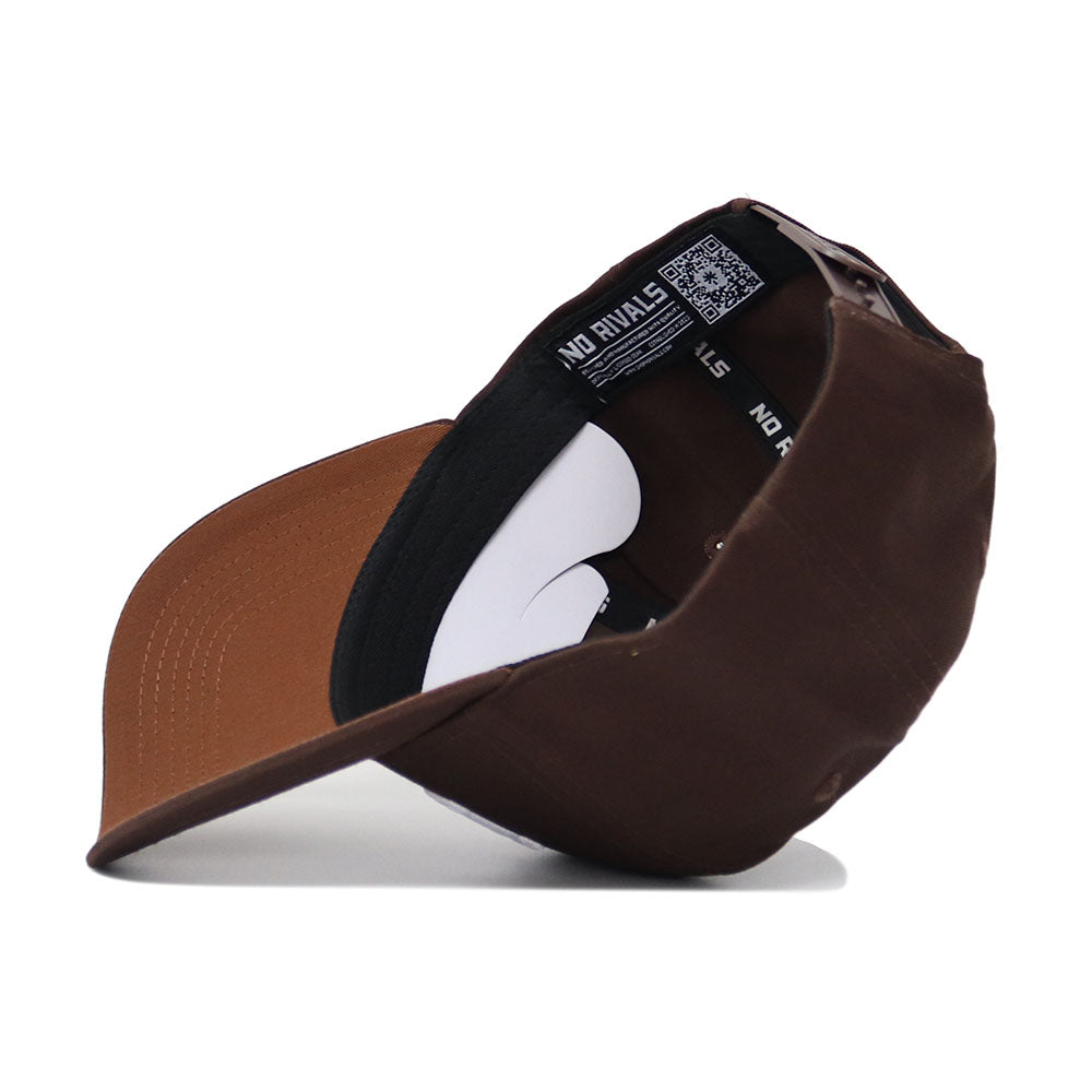 The BYU Americano Hat is a brown snapback with a white and black band, offering a structured fit for comfort and style.