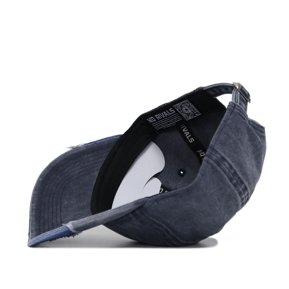 The Clemson Denim Hat is a stylish dad hat made from soft washed cotton in white and black, featuring an adjustable fit.