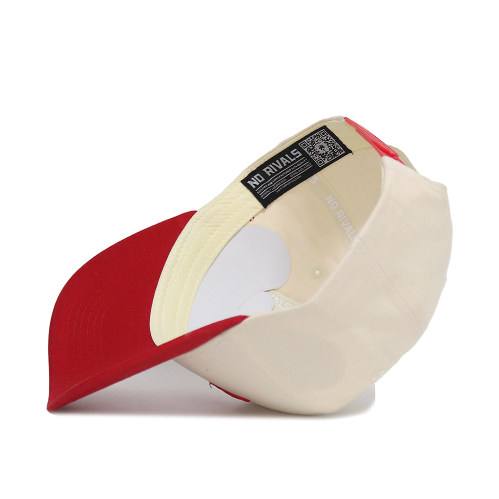 The Classic SMU Hat (B2B) by No Rivals is shown upside down, highlighting the inside label with “NO RIVALS” and a QR code near the brim—making it a standout choice for your gameday look.