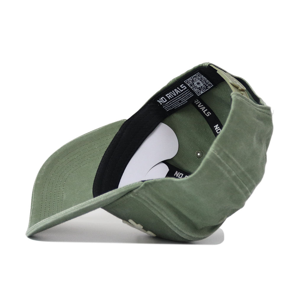 The Arizona Home Turf Hat is shown inside out, displaying its green interior lining, black sweatband with "NO RIVALS" printed in white, and a white cardboard insert.