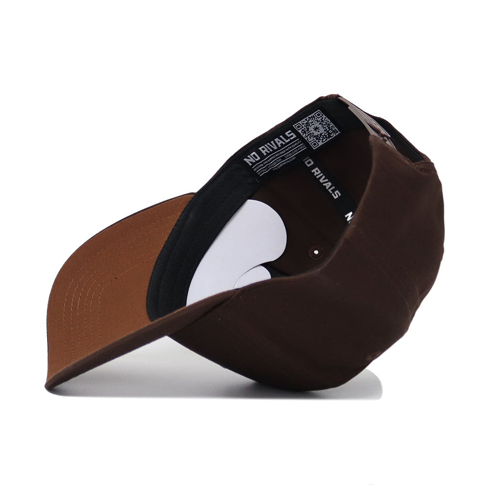 The Arizona State Americano Hat, shown upside down, reveals its black inner lining with white "NO RIVALS" text and QR code near the adjustable strap. Made of high-quality cotton for a structured fit.