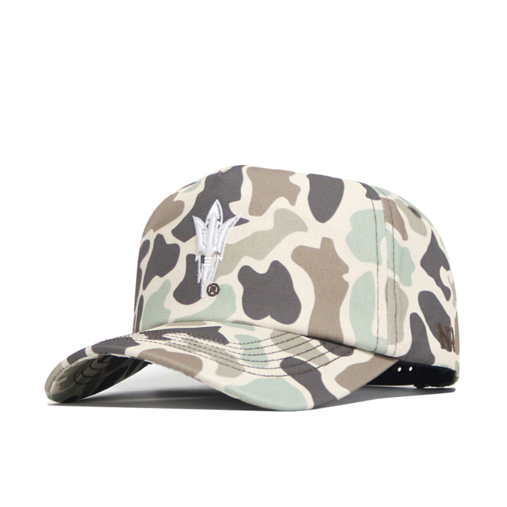 The Arizona State Huntsman Hat by No Rivals is a 5-panel baseball cap with a white embroidered trident logo, curved brim, and adjustable back strap for a perfect fit.