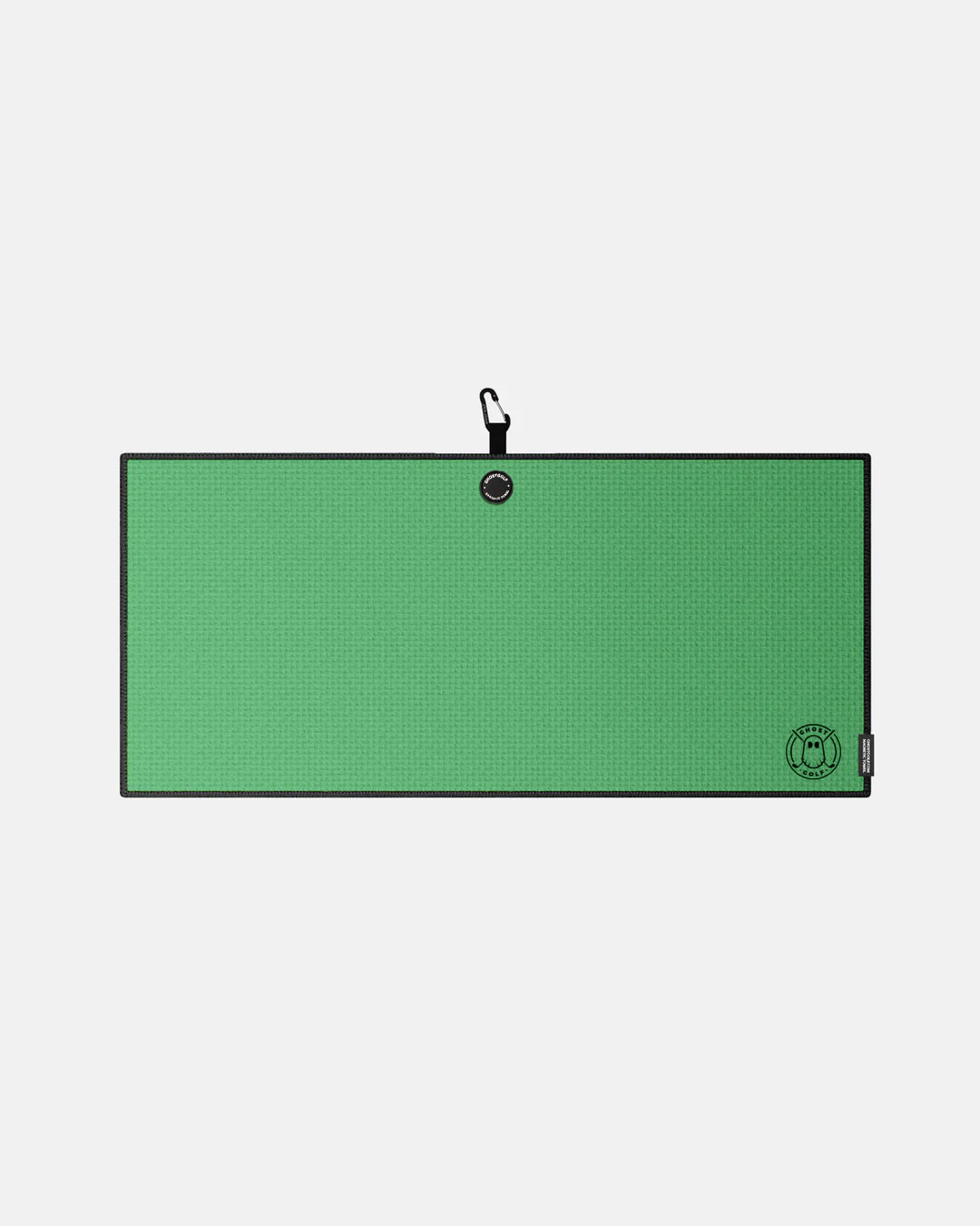 Product shot of Kelly Green Ghost Golf Magnetic Caddie Towel with emblem logo on right bottom corner and carabiner clip at the top #color_kelly-green