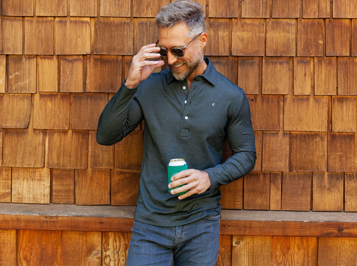 Long Sleeve Range Polo - Black Jacquard