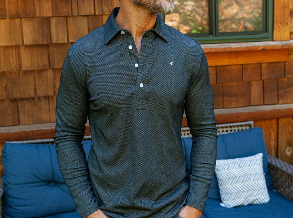 Long Sleeve Range Polo - Black Jacquard