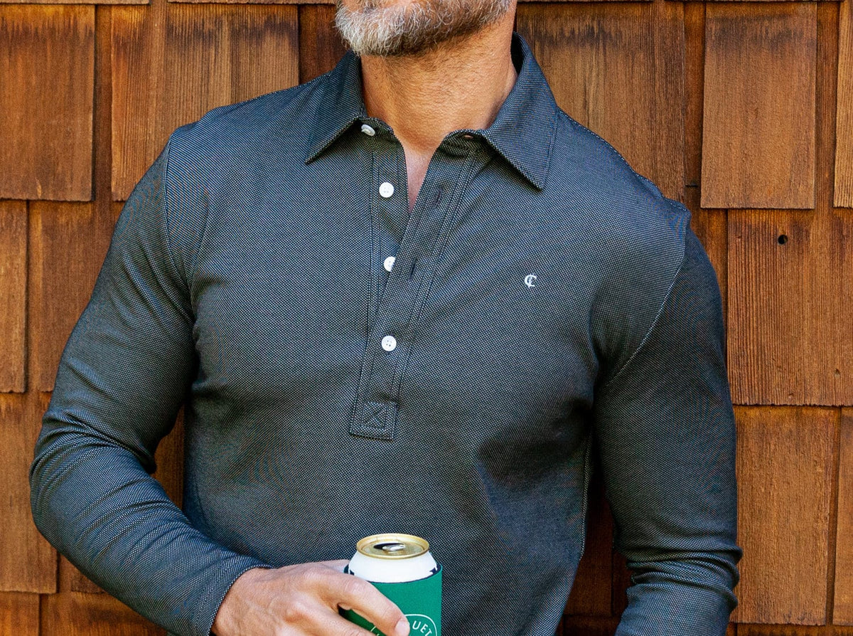 Long Sleeve Range Polo - Black Jacquard