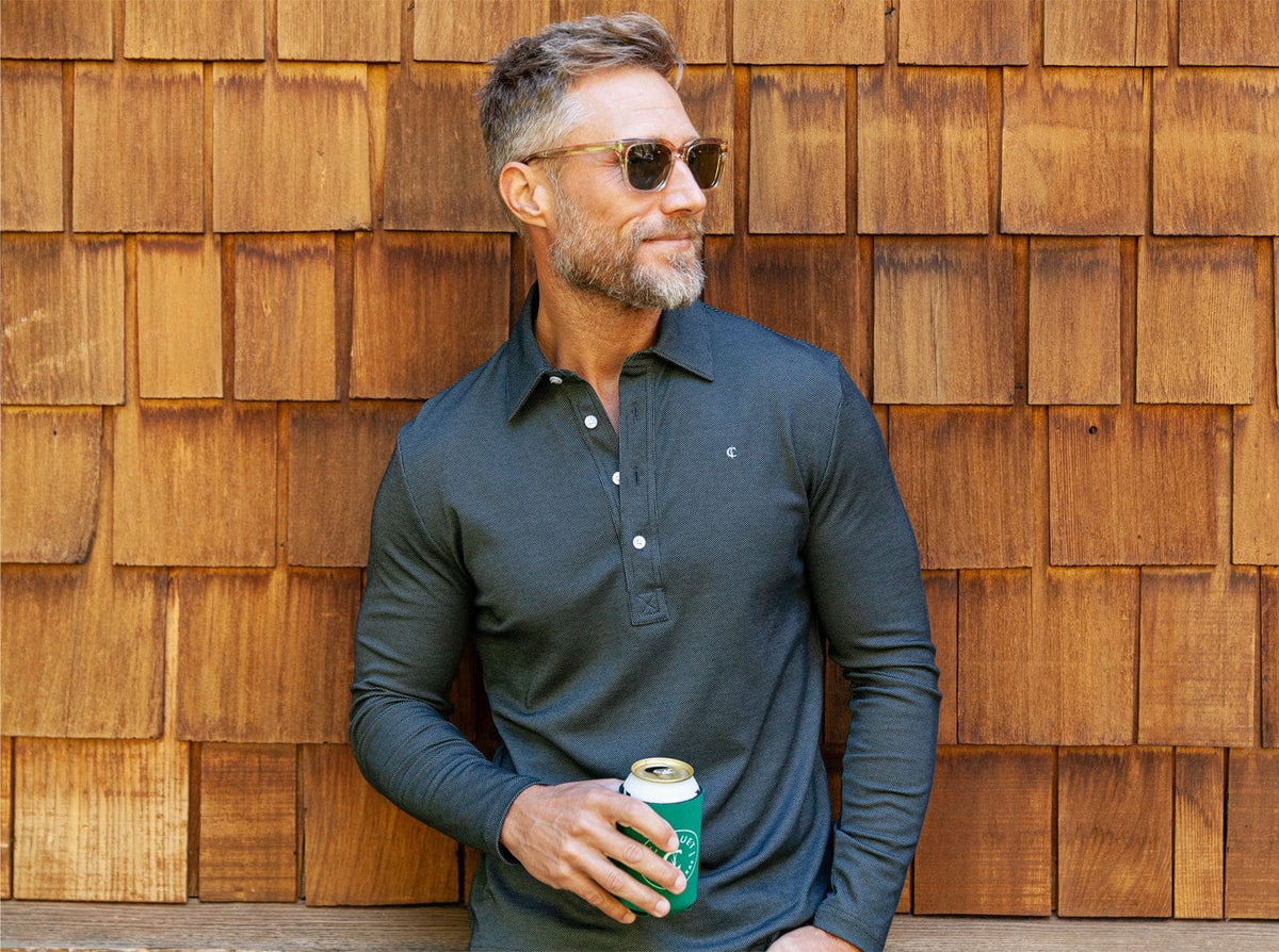 Long Sleeve Range Polo - Black Jacquard