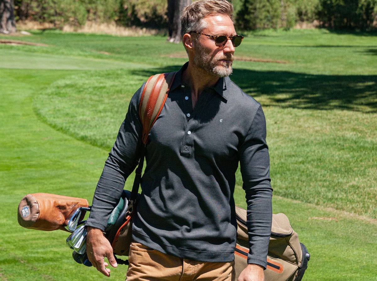 Long Sleeve Range Polo - Black Jacquard