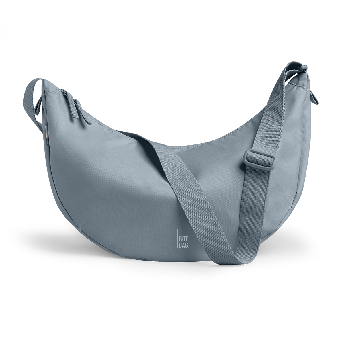MOON BAG LARGE bag in marlin (Gray-Blue), studio shot, front view.