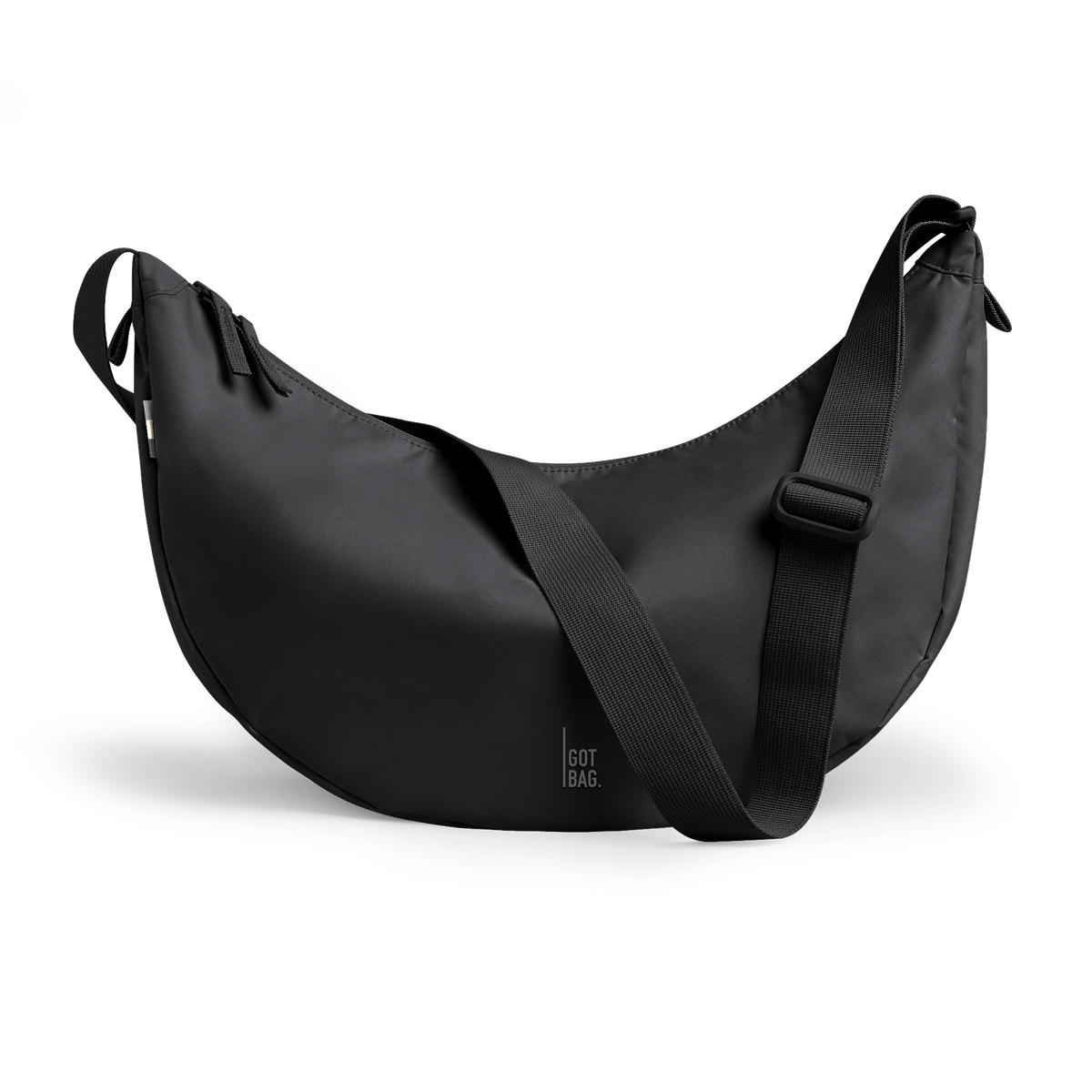 MOON BAG LARGE bag in black (Black), studio shot, front view.