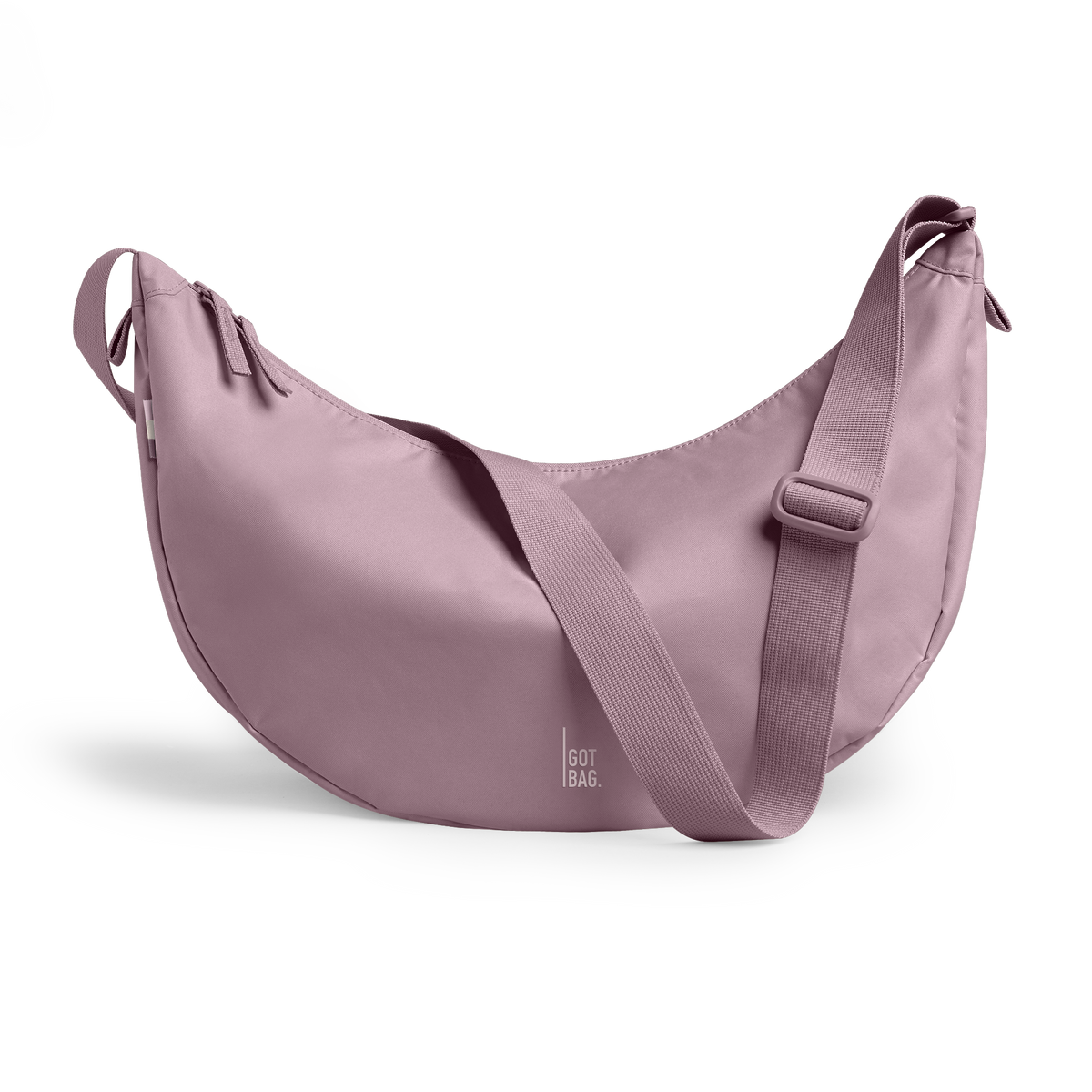 MOON BAG LARGE bag in calamary (Dusty Rose), studio shot, front view.