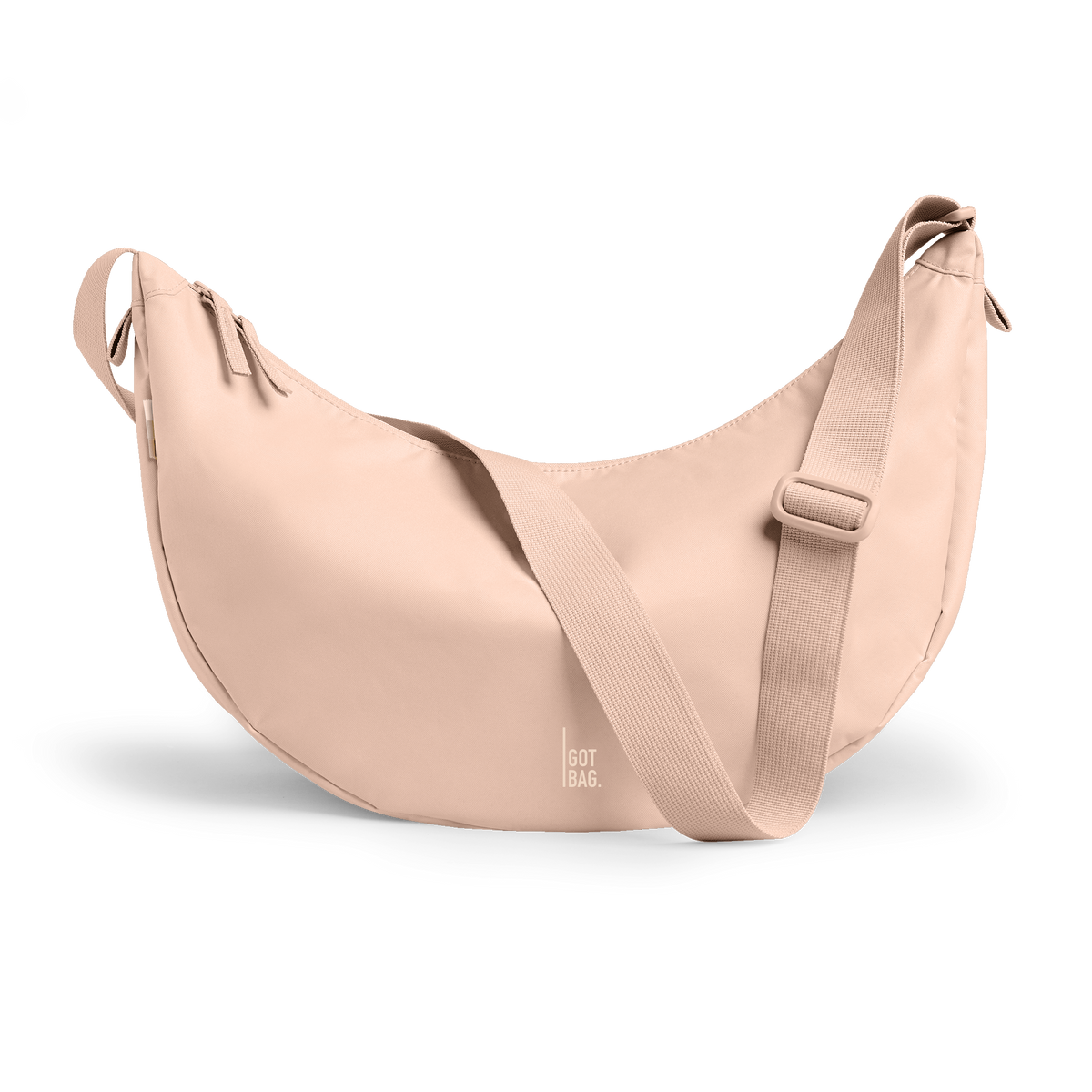 MOON BAG LARGE bag in pearl (Light Powder Pink), studio shot, front view.