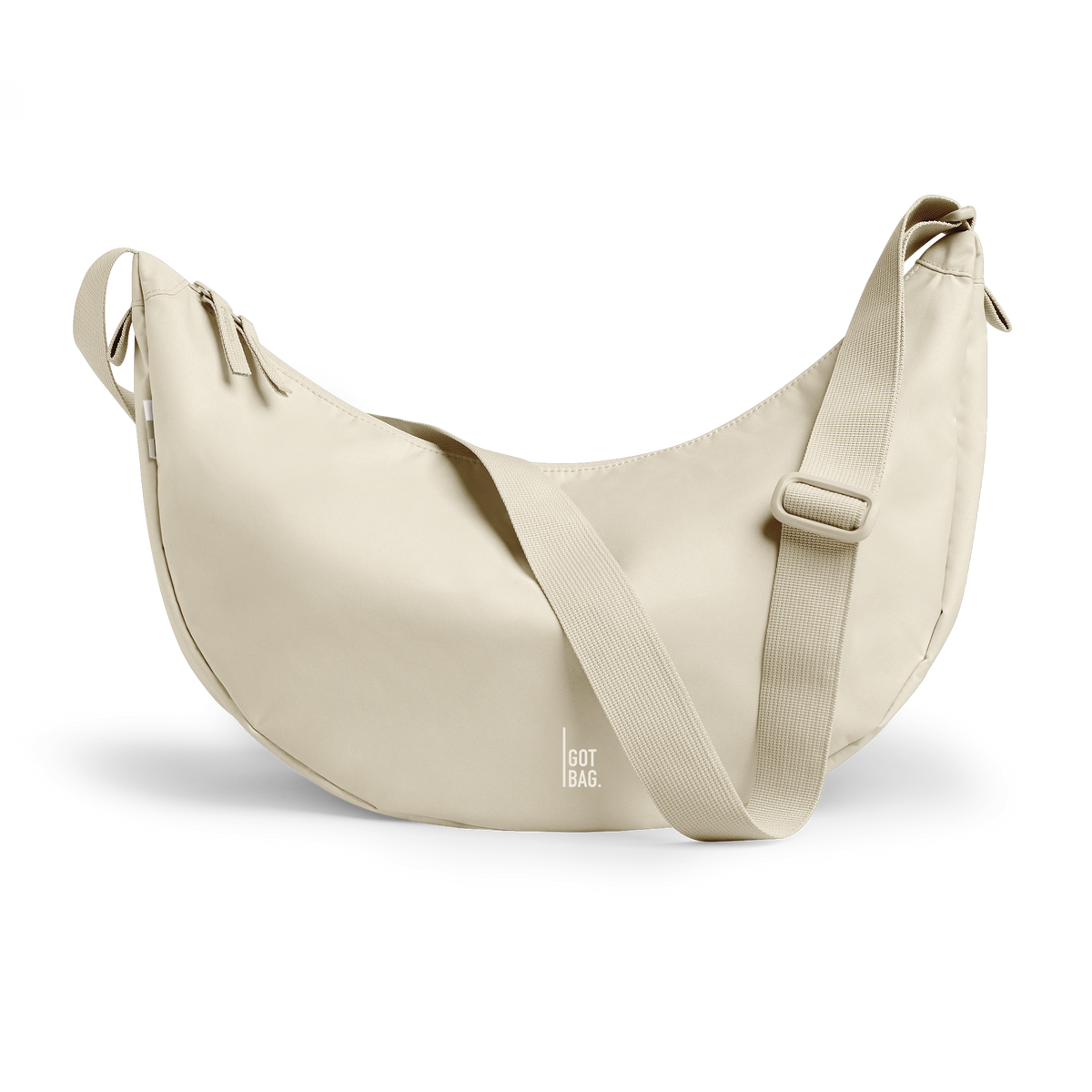 MOON BAG LARGE bag in salt (Warm Cream White), studio shot, front view.