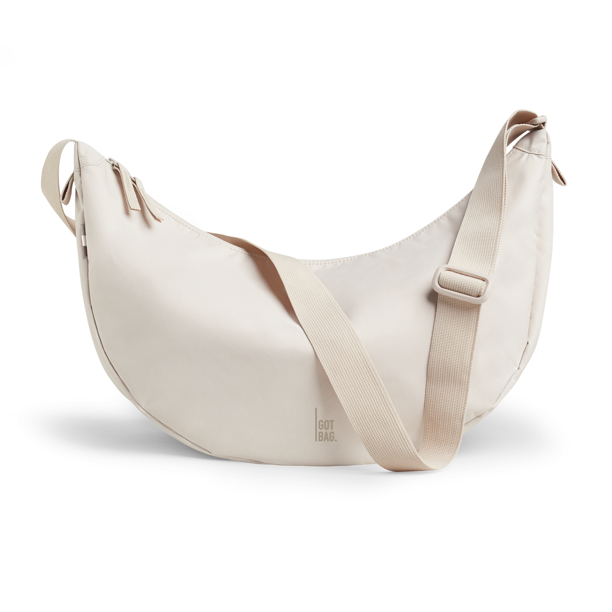 MOON BAG LARGE bag in soft shell (Warm Cream White), studio shot, front view.