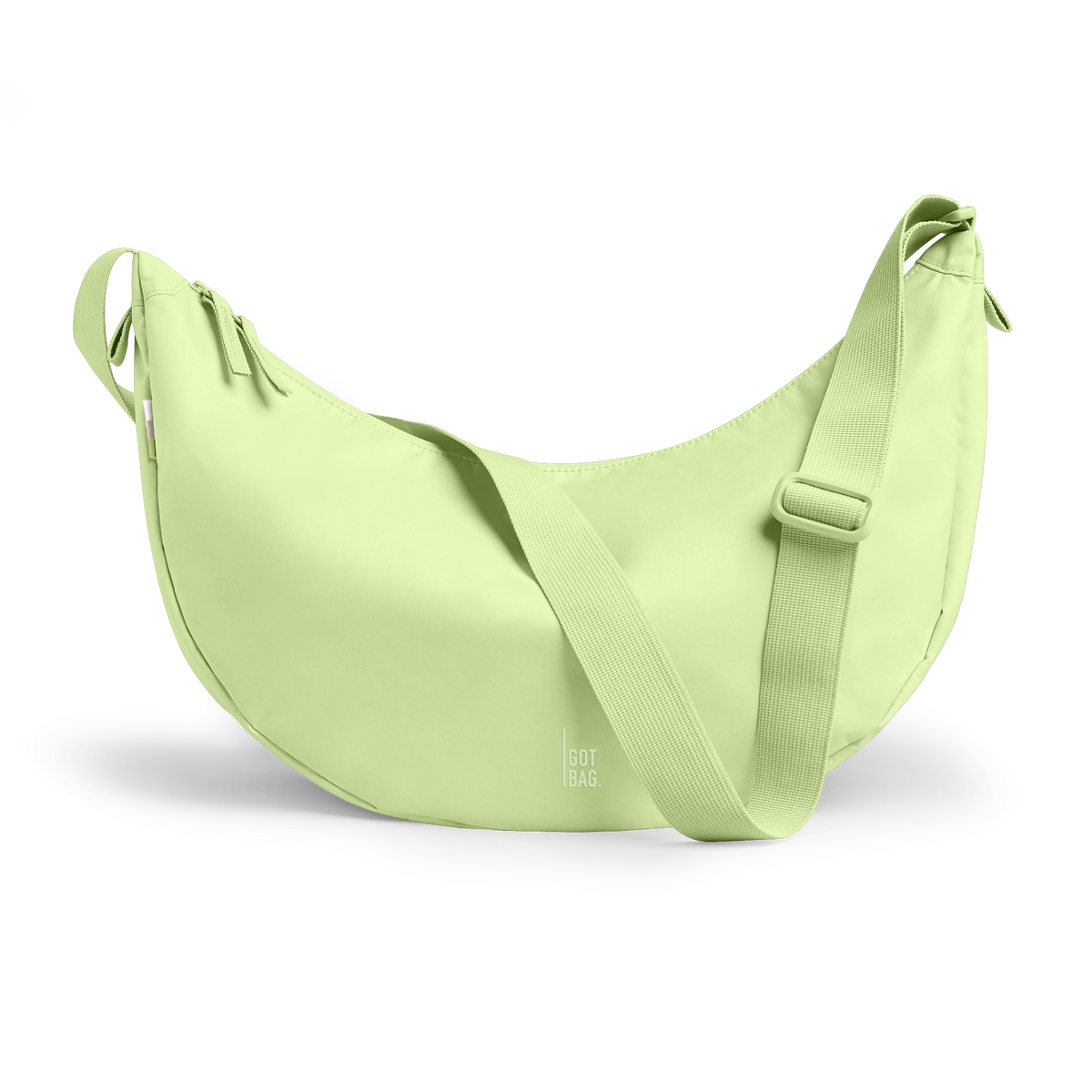 MOON BAG LARGE bag in wrasse (Neon Light Green), studio shot, front view.