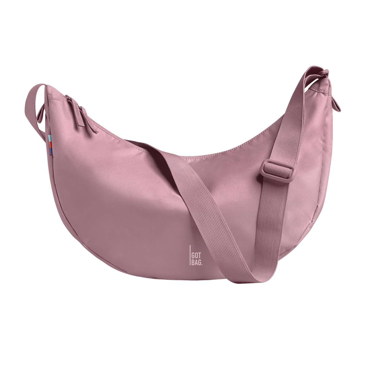 MOON BAG LARGE bag in axolotl (Muted Dusty Rose / Mauve), studio shot, front view.