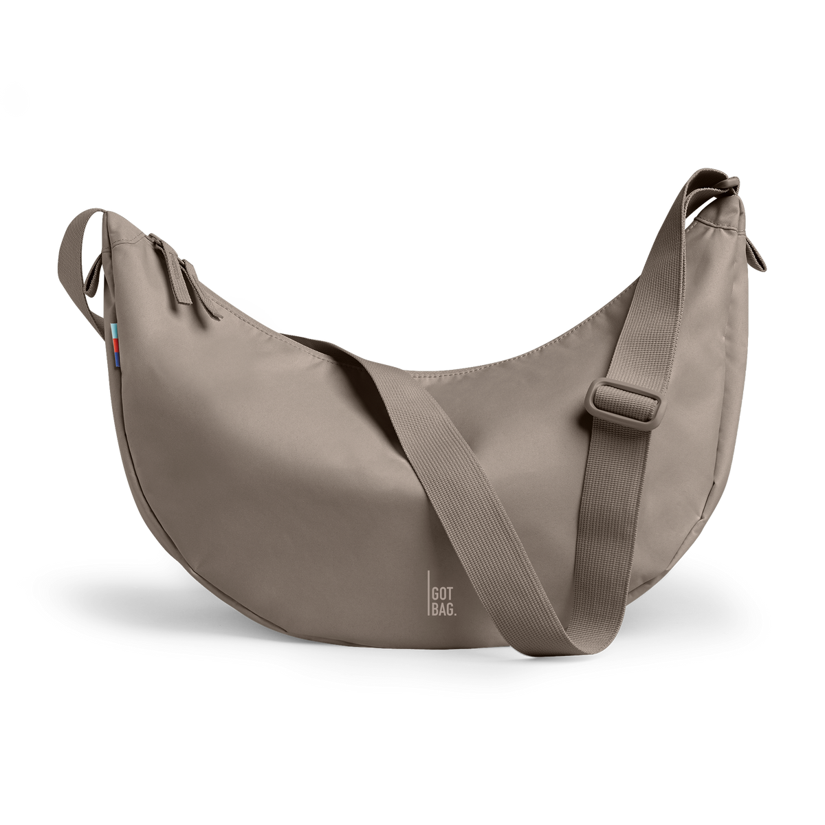 MOON BAG LARGE bag in seal (Dark Beige Tone), studio shot, front view.