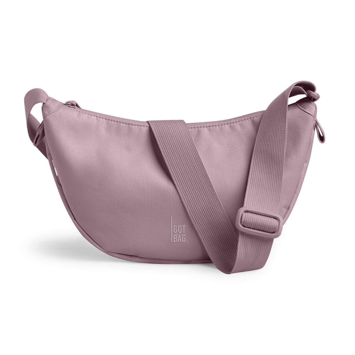 MOON BAG SMALL Monochrome Edition bag in calamary (Dusty Rose), studio shot, front view.