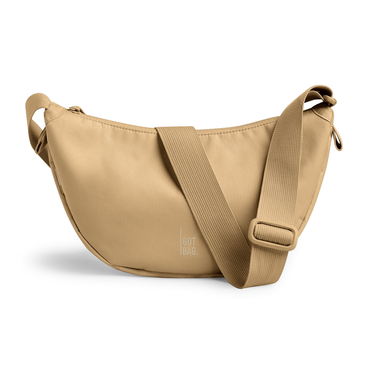 MOON BAG SMALL bag in sea moss (Warm Beige-Khaki), studio shot, front view.