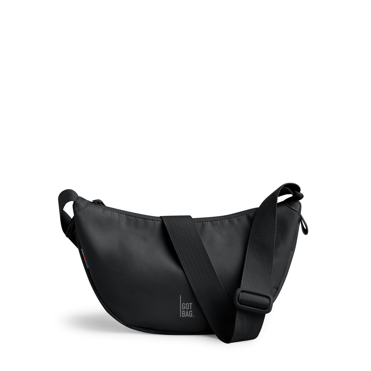 MOON BAG SMALL bag in black (Black), studio shot, front view.