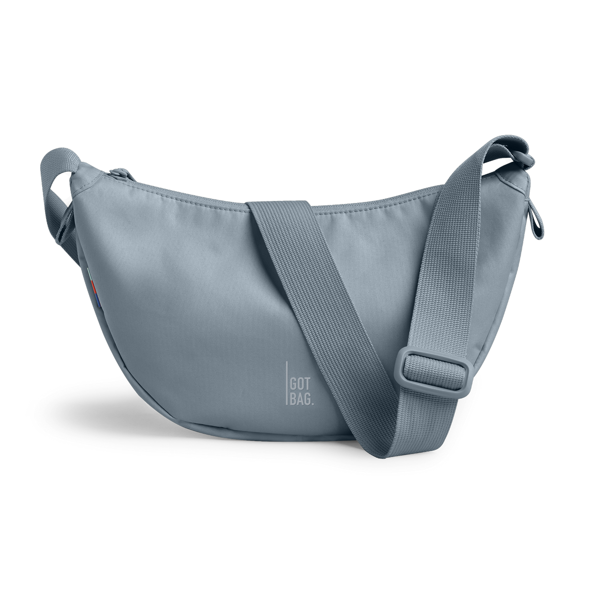 MOON BAG SMALL bag in marlin (Gray-Blue), studio shot, front view.