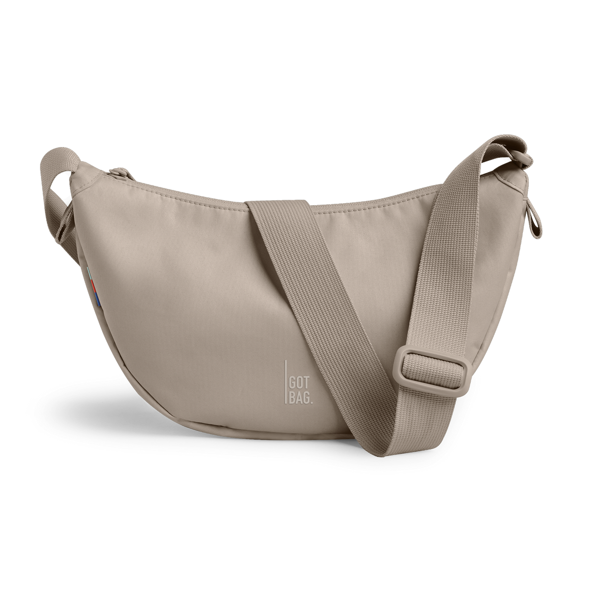 MOON BAG SMALL bag in scallop (Light Beige), studio shot, front view.