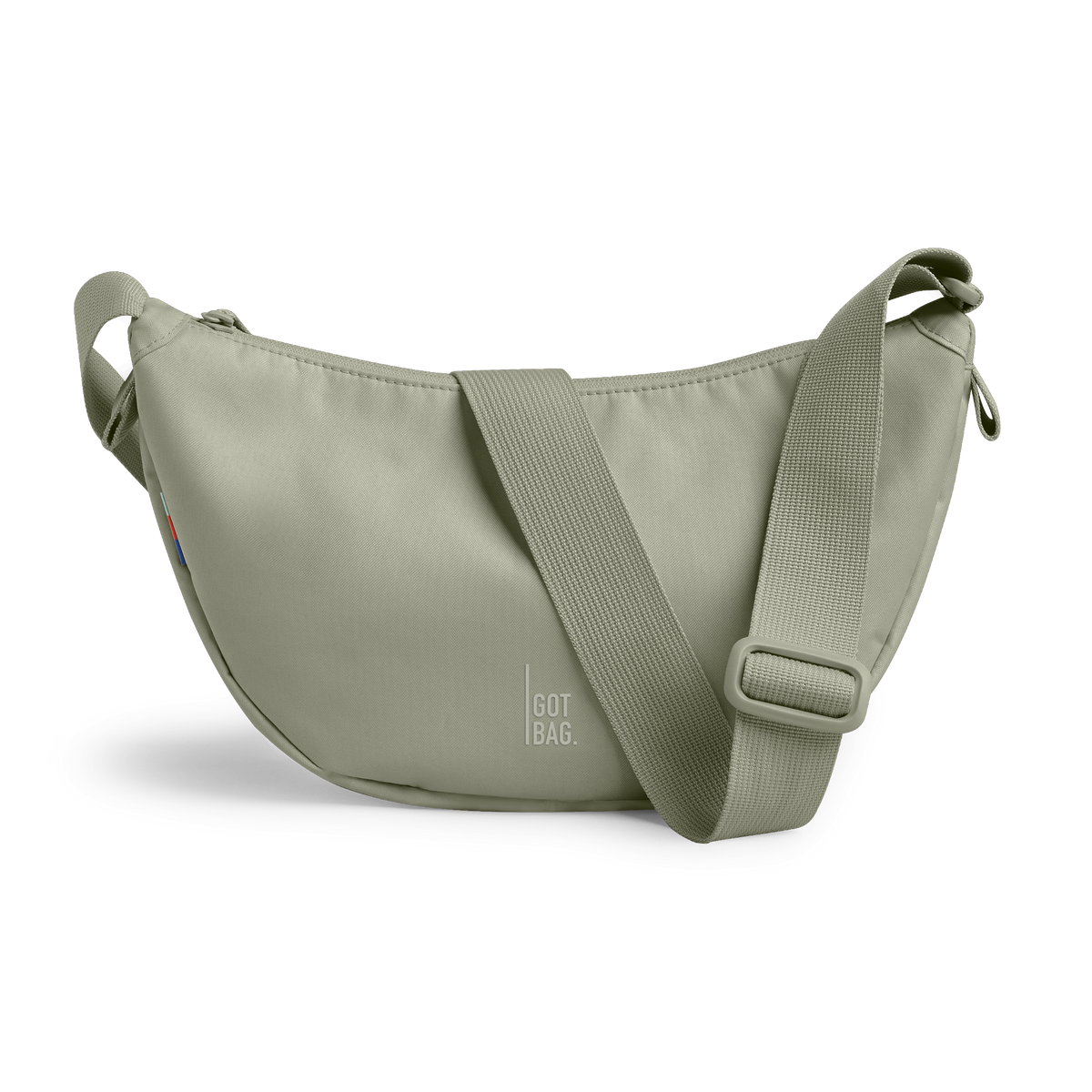 MOON BAG SMALL bag in seabed (Light Olive Green), studio shot, front view.
