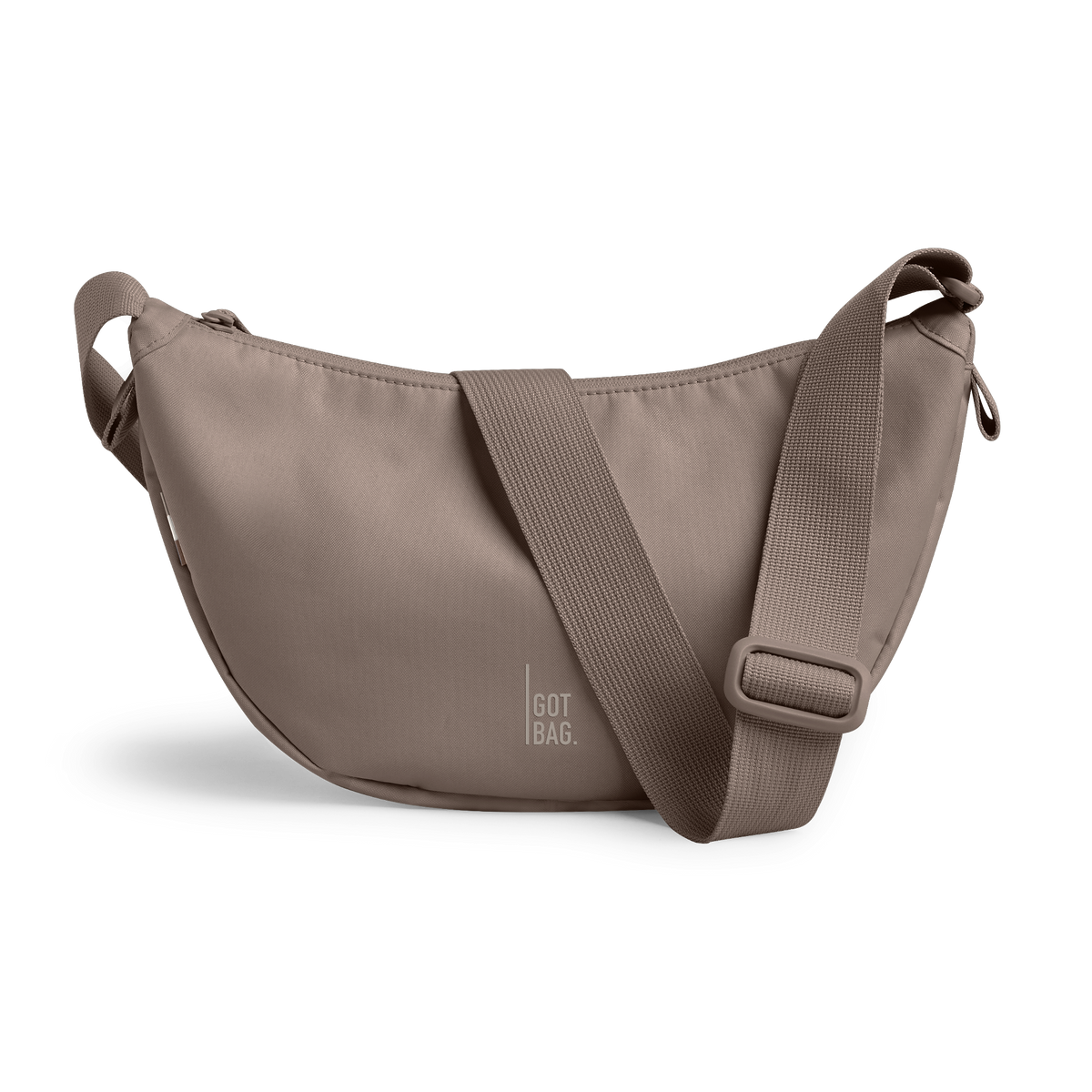 MOON BAG bag in oyster (Classic Taupe Brown), studio shot, front view.