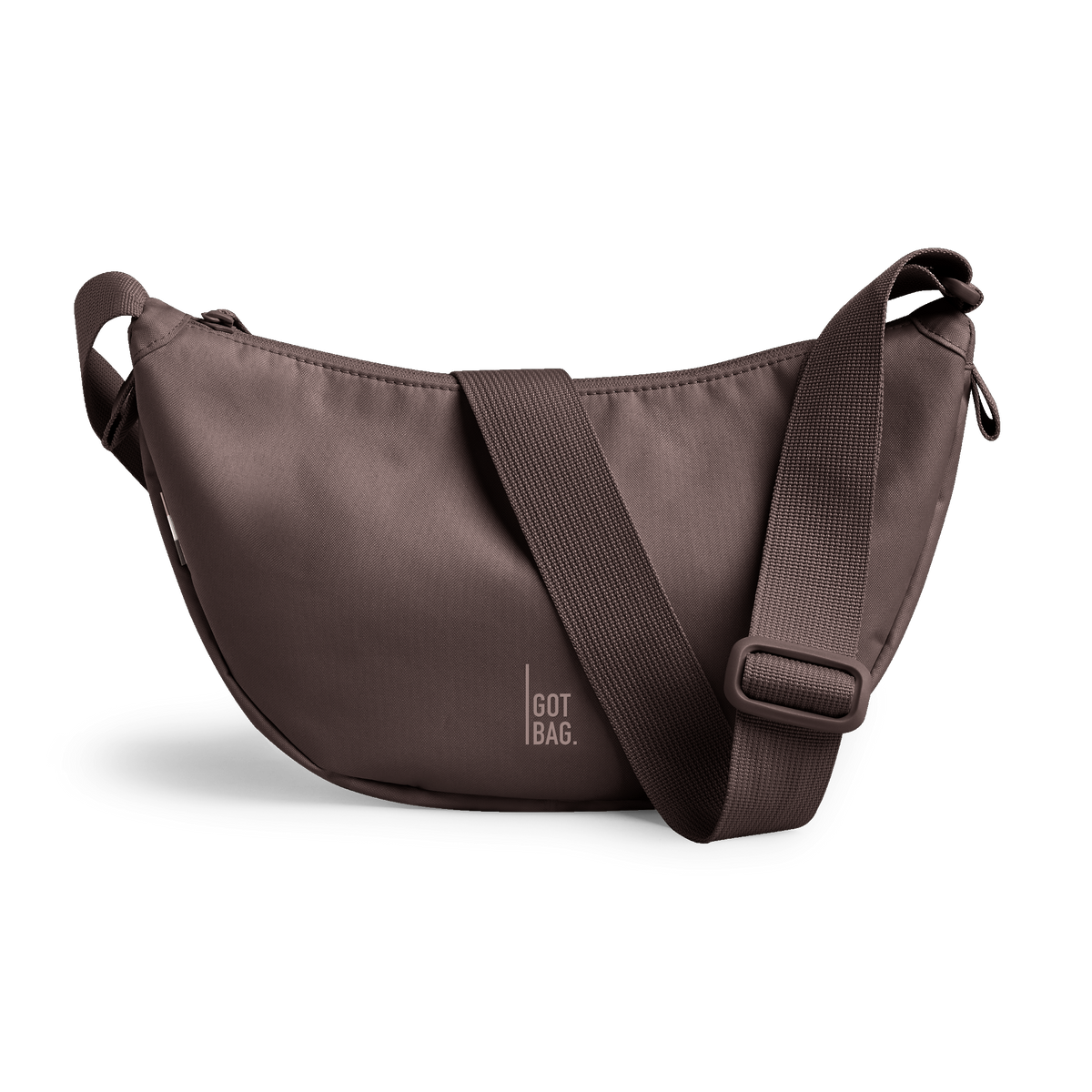 MOON BAG bag in tadpole (Chocolate Brown), studio shot, front view.