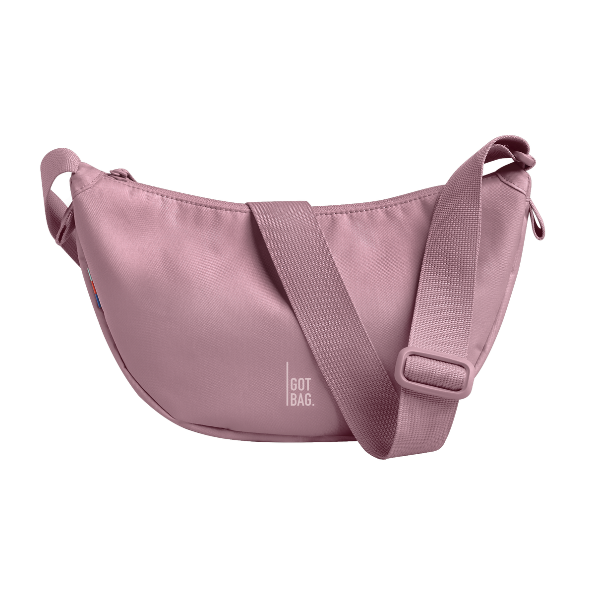 MOON BAG bag in axolotl (Muted Dusty Rose / Mauve), studio shot, front view.