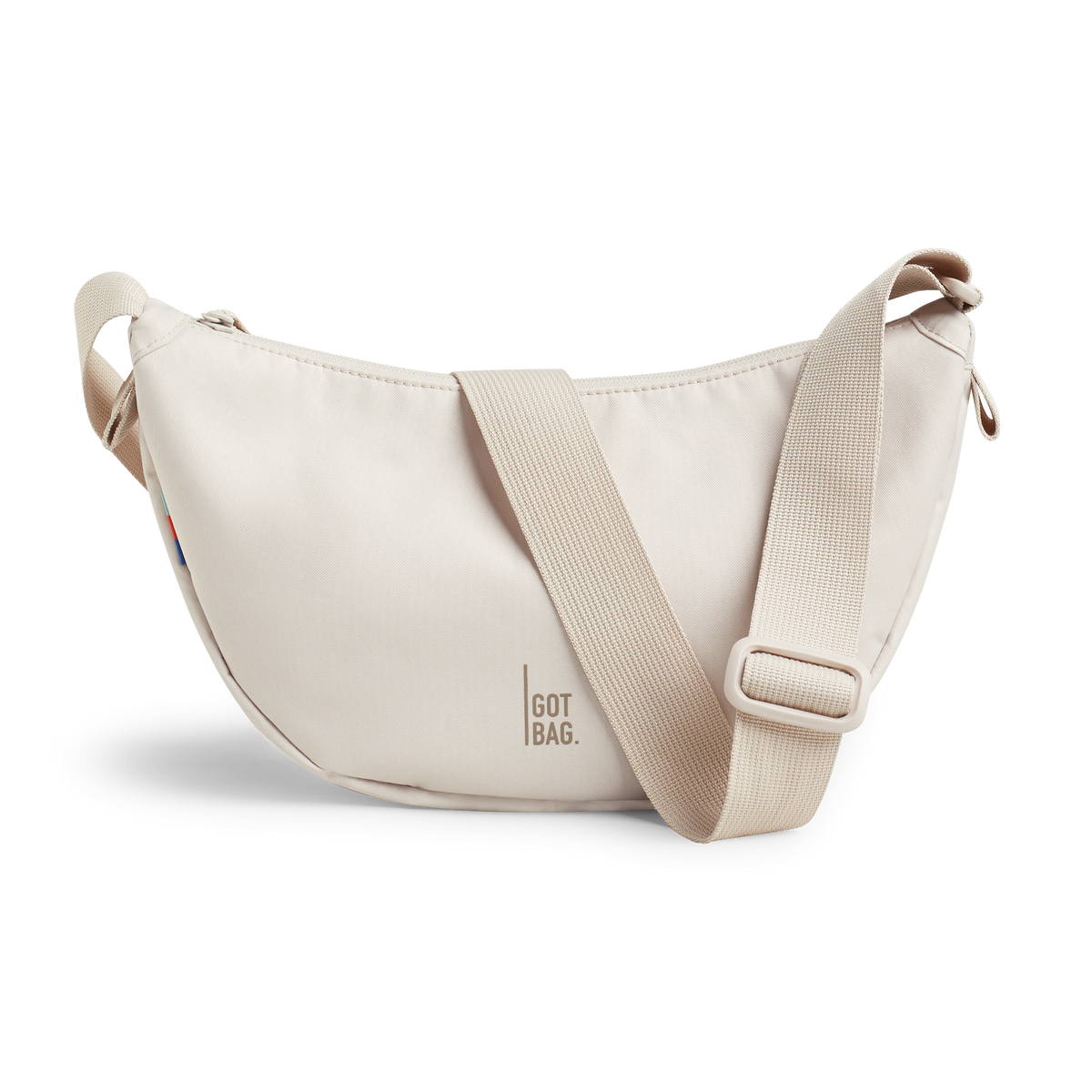 MOON BAG bag in soft shell (Warm Cream White), studio shot, front view.