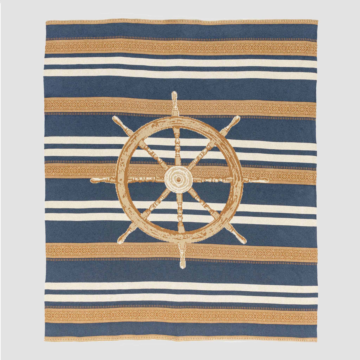 in2green Eco Throw Nautical Captain's Wheel  - Cotton Sustainable Knit Traditional Throw Blanket 601570195051 BL01NCW1
