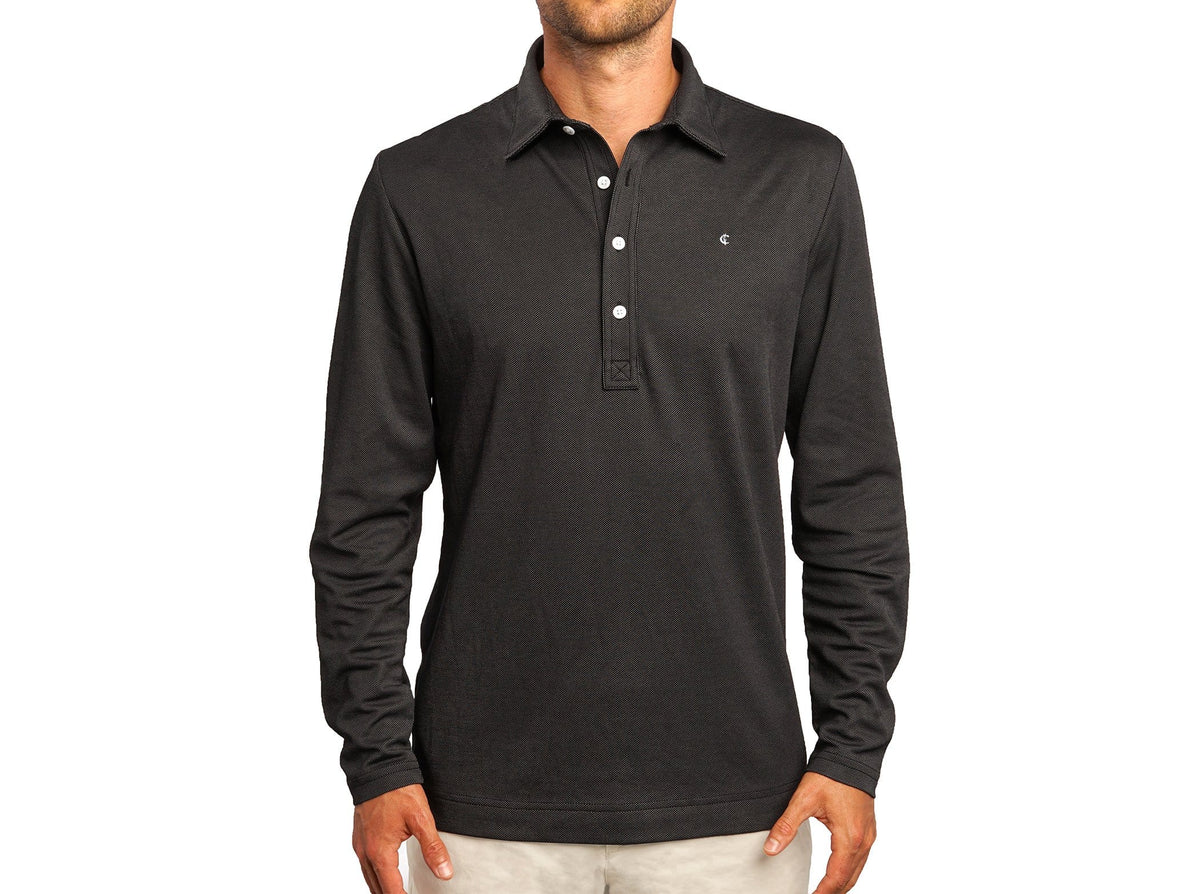 Long Sleeve Range Polo - Black Jacquard