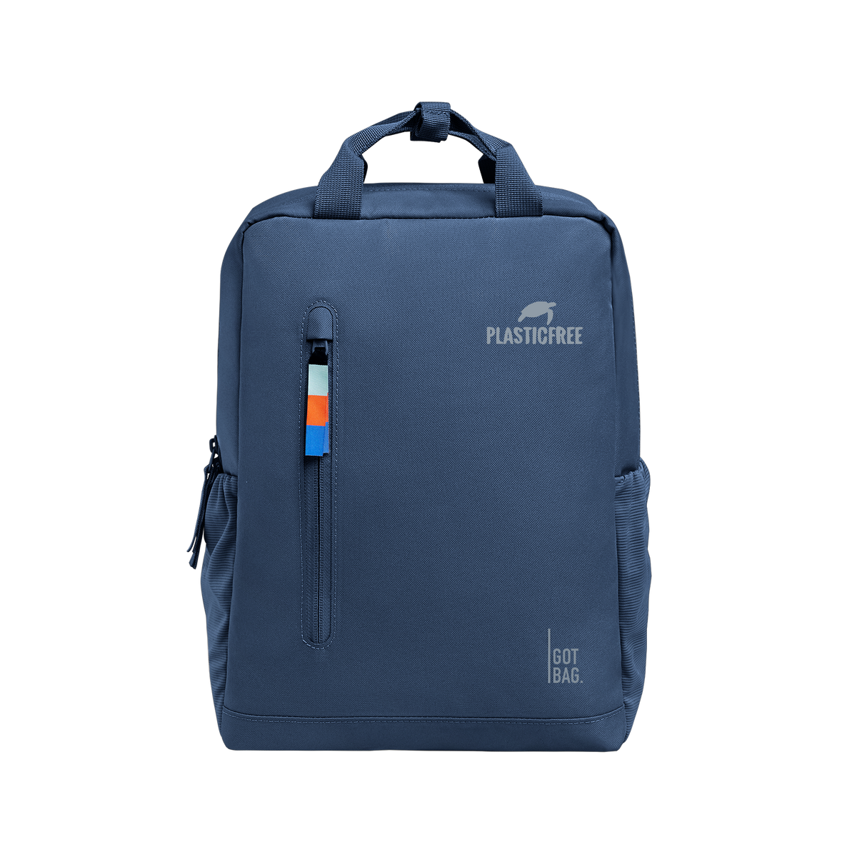 PLASTICFREE DAYPACK backpack in ocean, studio shot, front view.