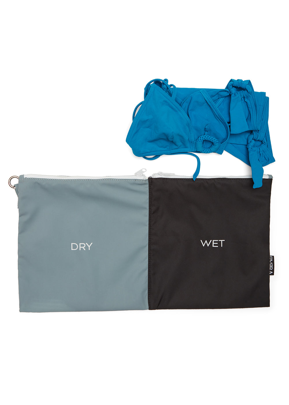 wet and dry pouch with teal bathing suit