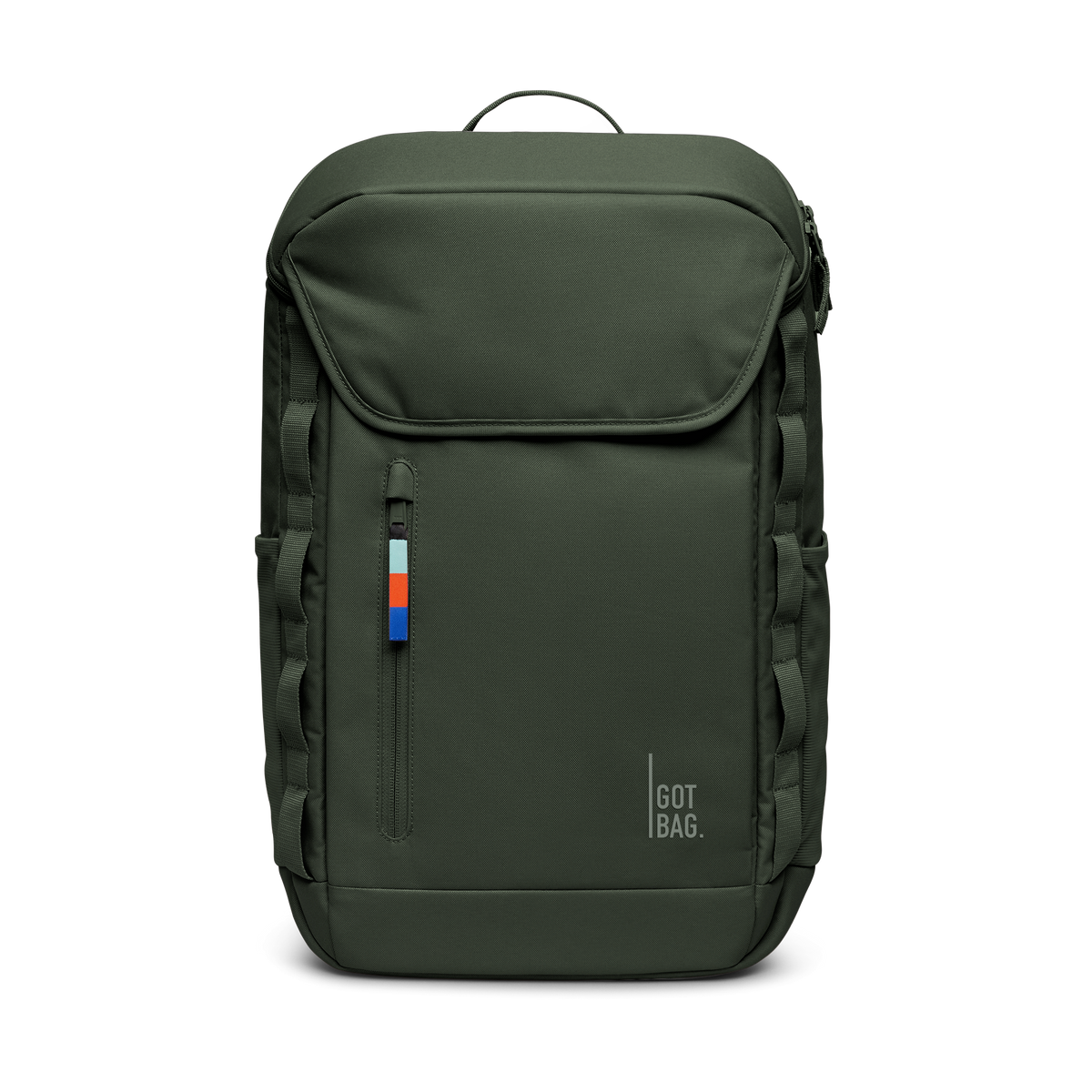 PRO PACK backpack in algae (Dark Green with a Gray Undertone), studio shot, front view.
