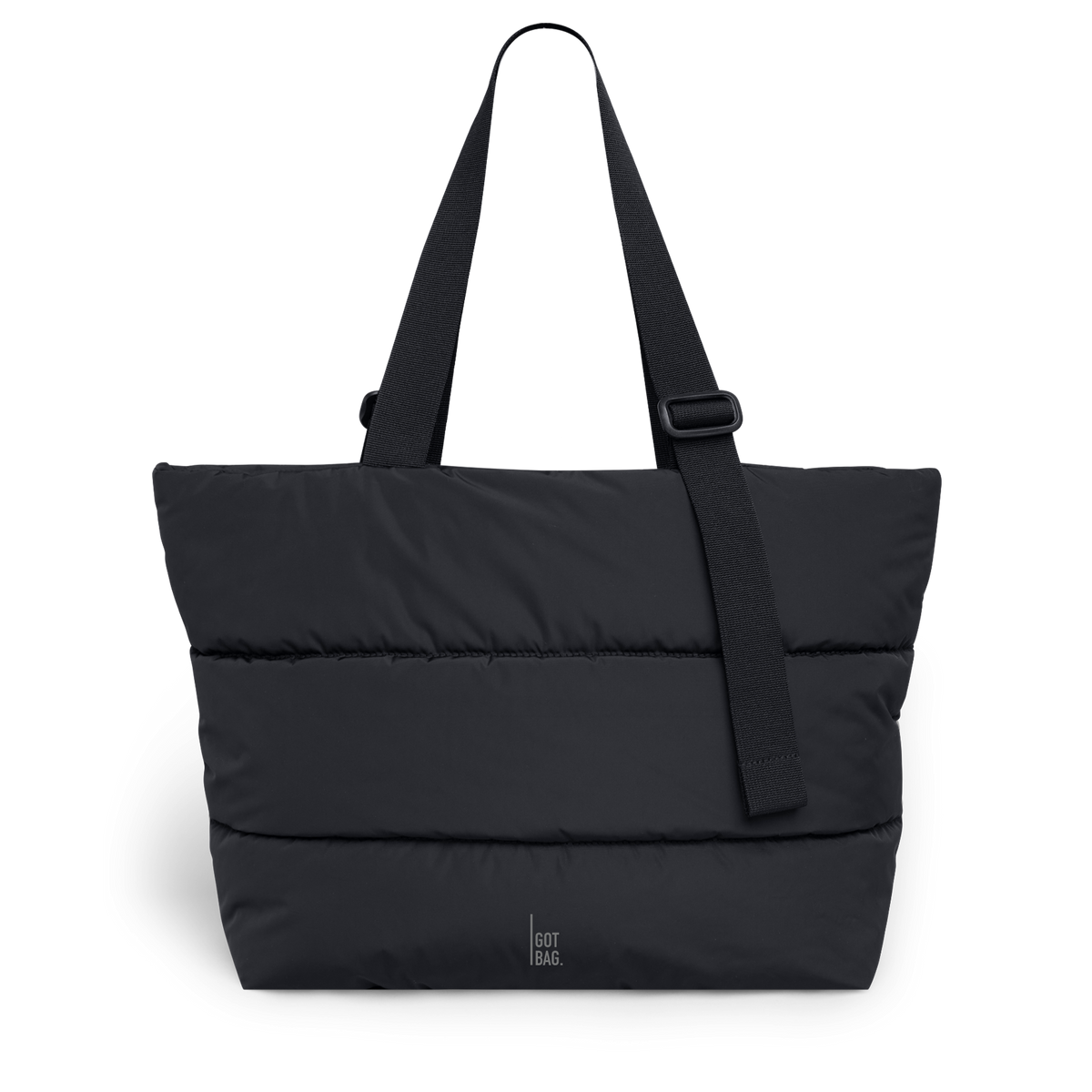 PUFFER TOTE BAG bag in black (Black), front view.