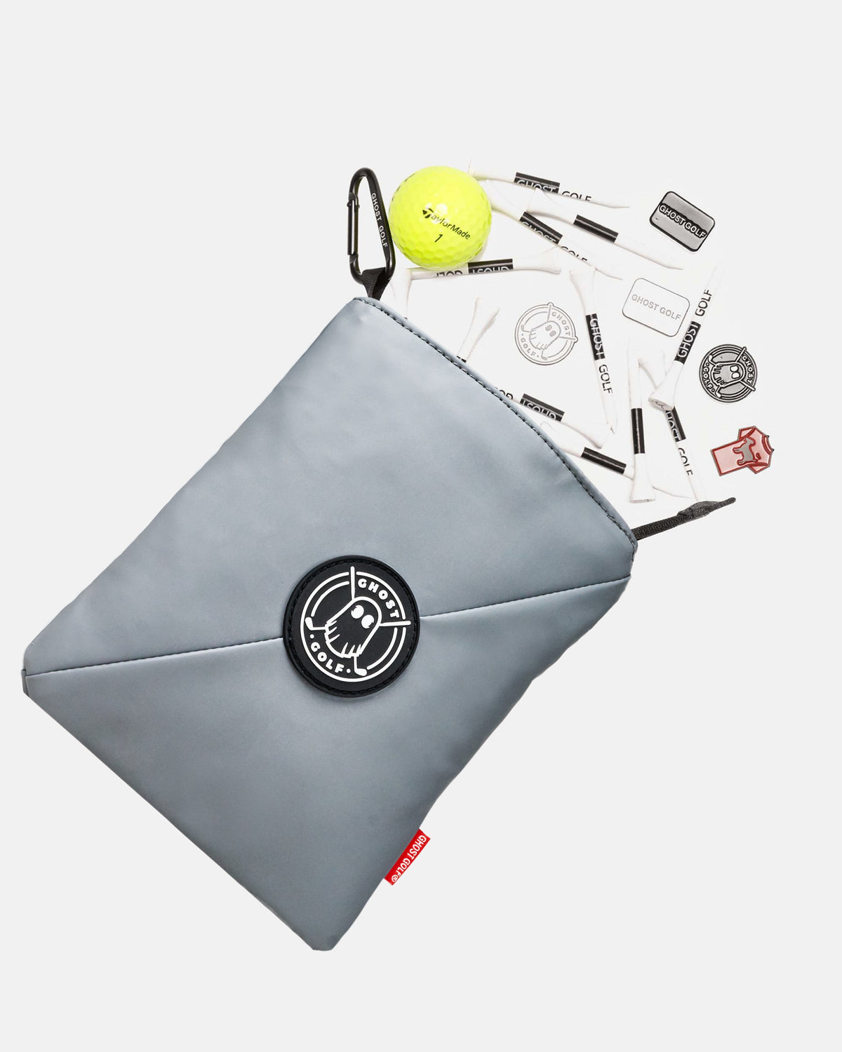 Grey Pouch with Black Patch and Golf Accessories