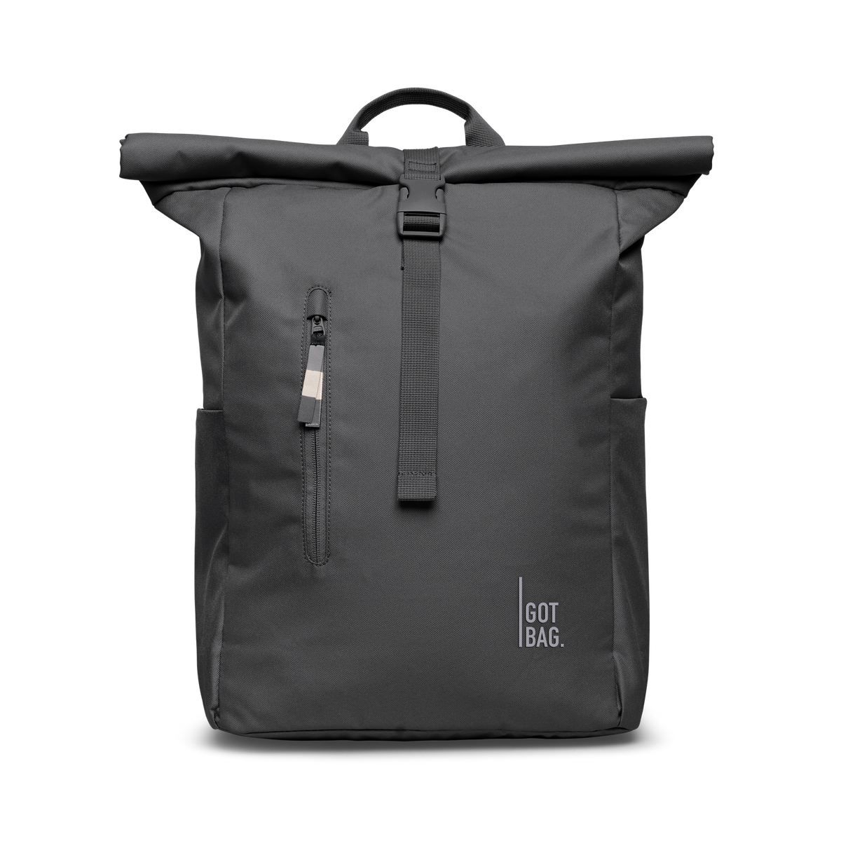 ROLLTOP EASY backpack in shark (Dark Gray), studio shot, front view.