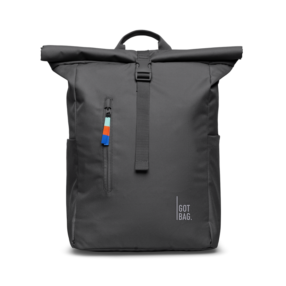 ROLLTOP EASY backpack in shark (Dark Gray), front view.