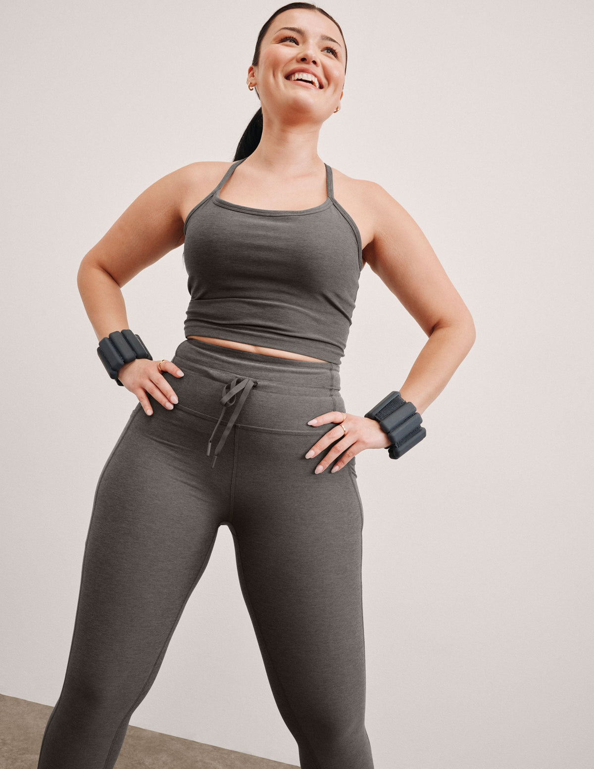 gray cropped tank skinny racerback with a keyhole detail. 