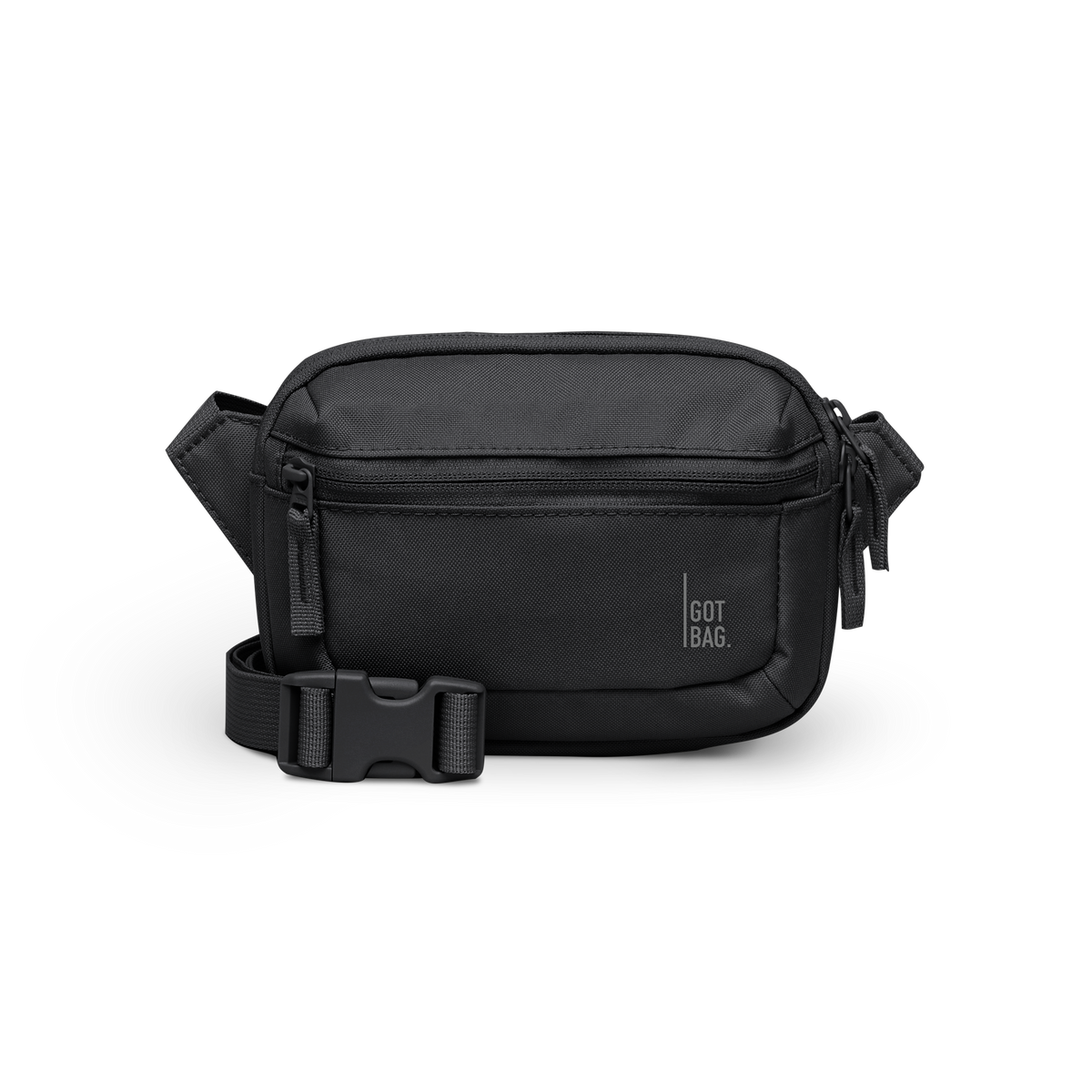 SLING BAG SMALL bag in black (Black), studio shot, front view.