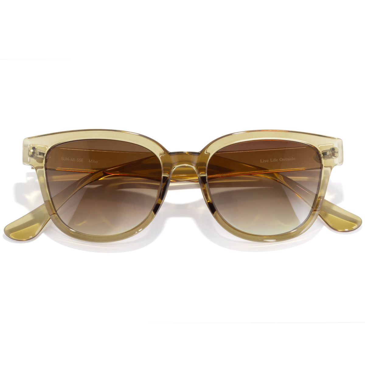 Brown sunglasses with a gradient lens on a white background