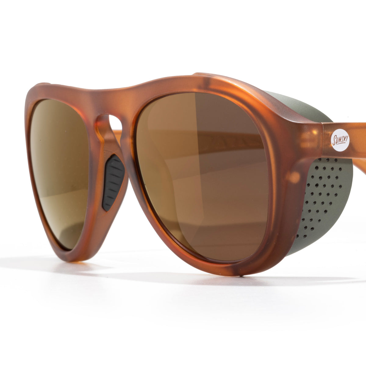 Brown sunglasses with a white background