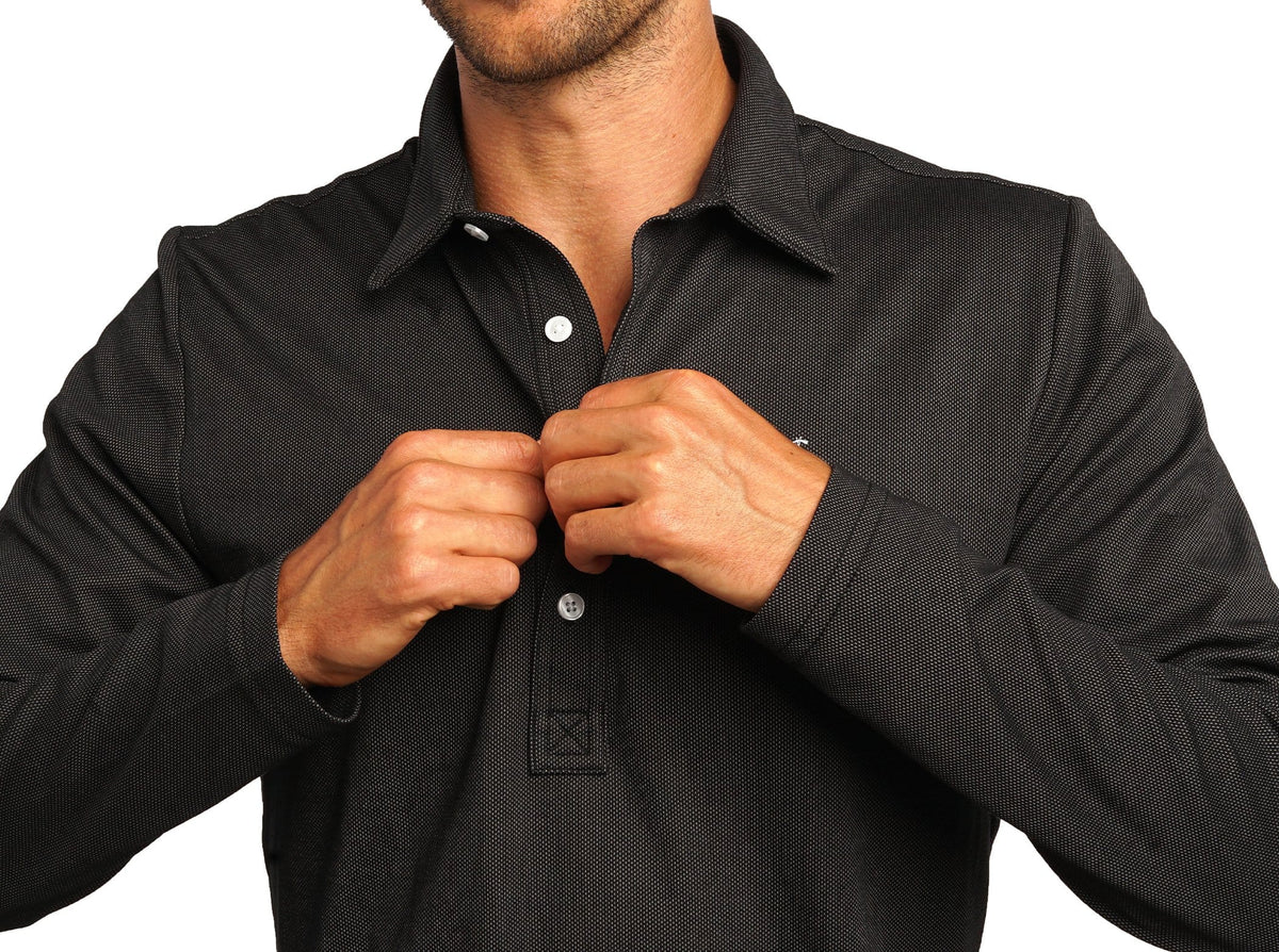 Long Sleeve Range Polo - Black Jacquard