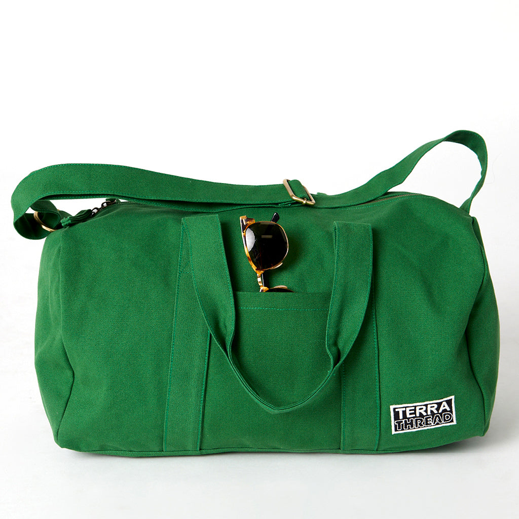 green canvas gym bag