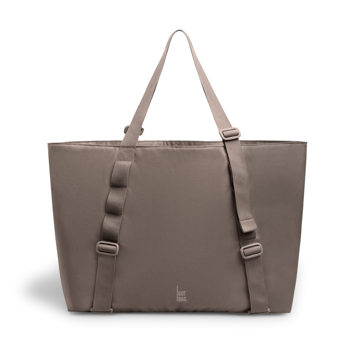 TOTE BAG LARGE bag in oyster (Classic Taupe Brown), studio shot, front view.