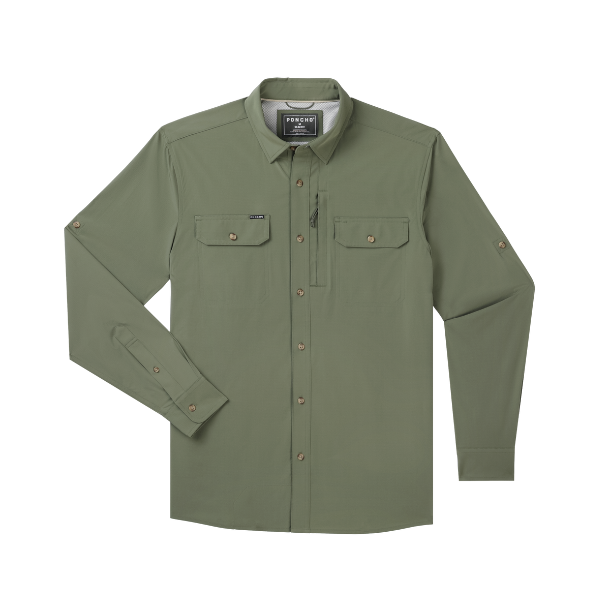 product photo front of olive green long sleeve shirt
