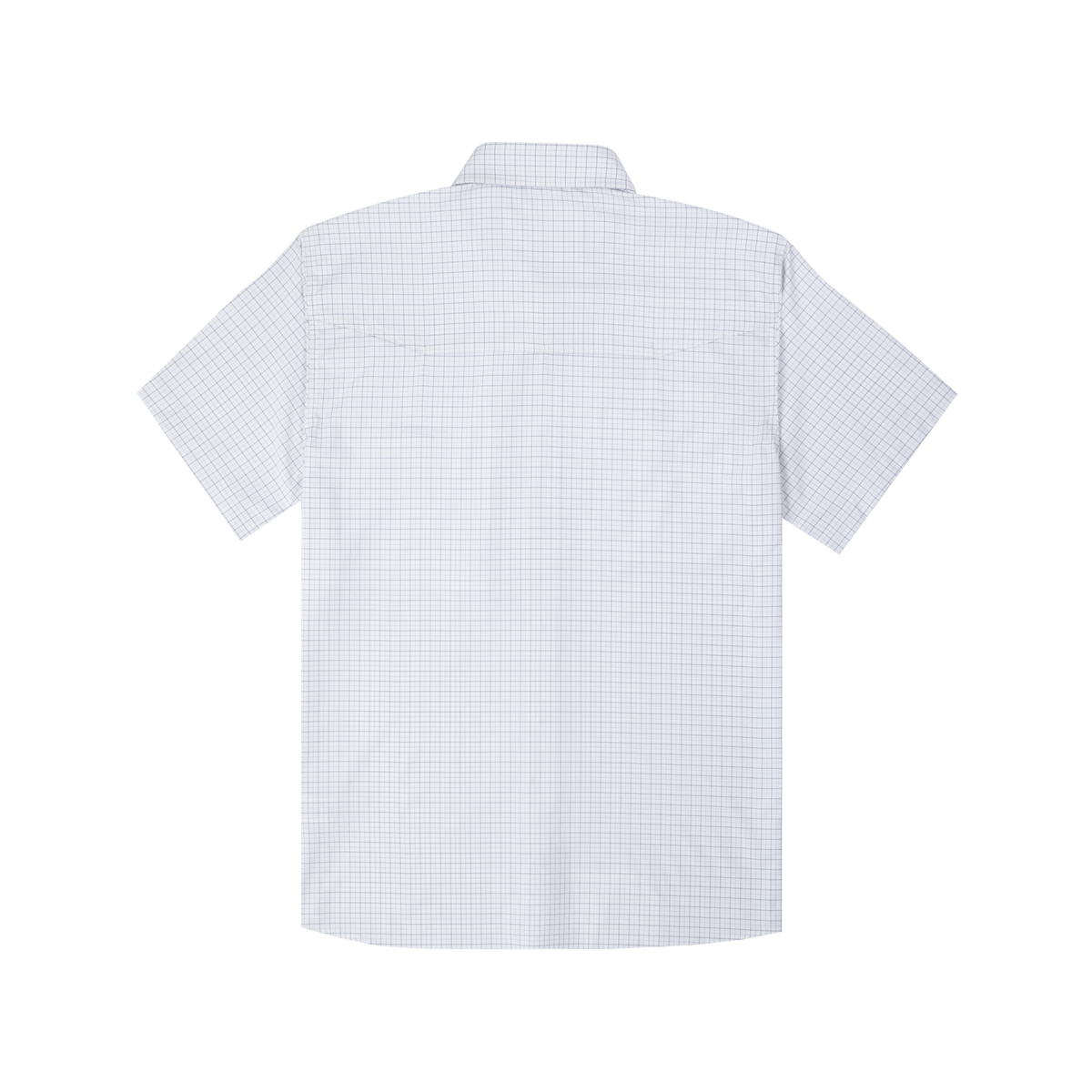 back of double blue check short sleeve shirt